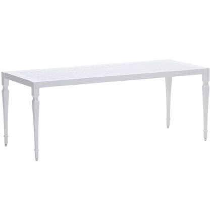 The Tuoro by Alexa Hampton Backless Bench is a minimalist piece with a white rectangular surface featuring an openwork lattice design, supported by four slender, tapered legs.