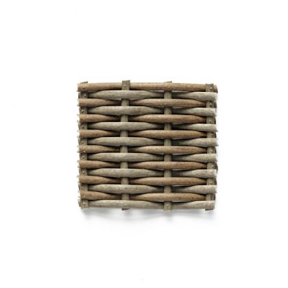 A square mat named Aged Teak, crafted from interwoven light brown wooden slats on a white background.