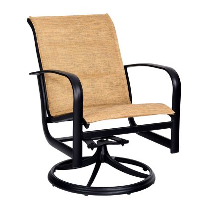 Woodard Fremont Padded Sling Swivel Rocker Dining Arm Chair