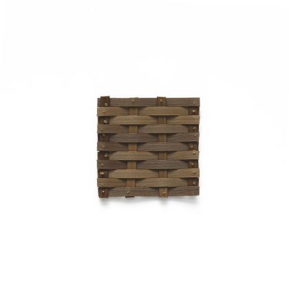Mocha: a wooden trivet featuring a crisscross pattern on a white background.