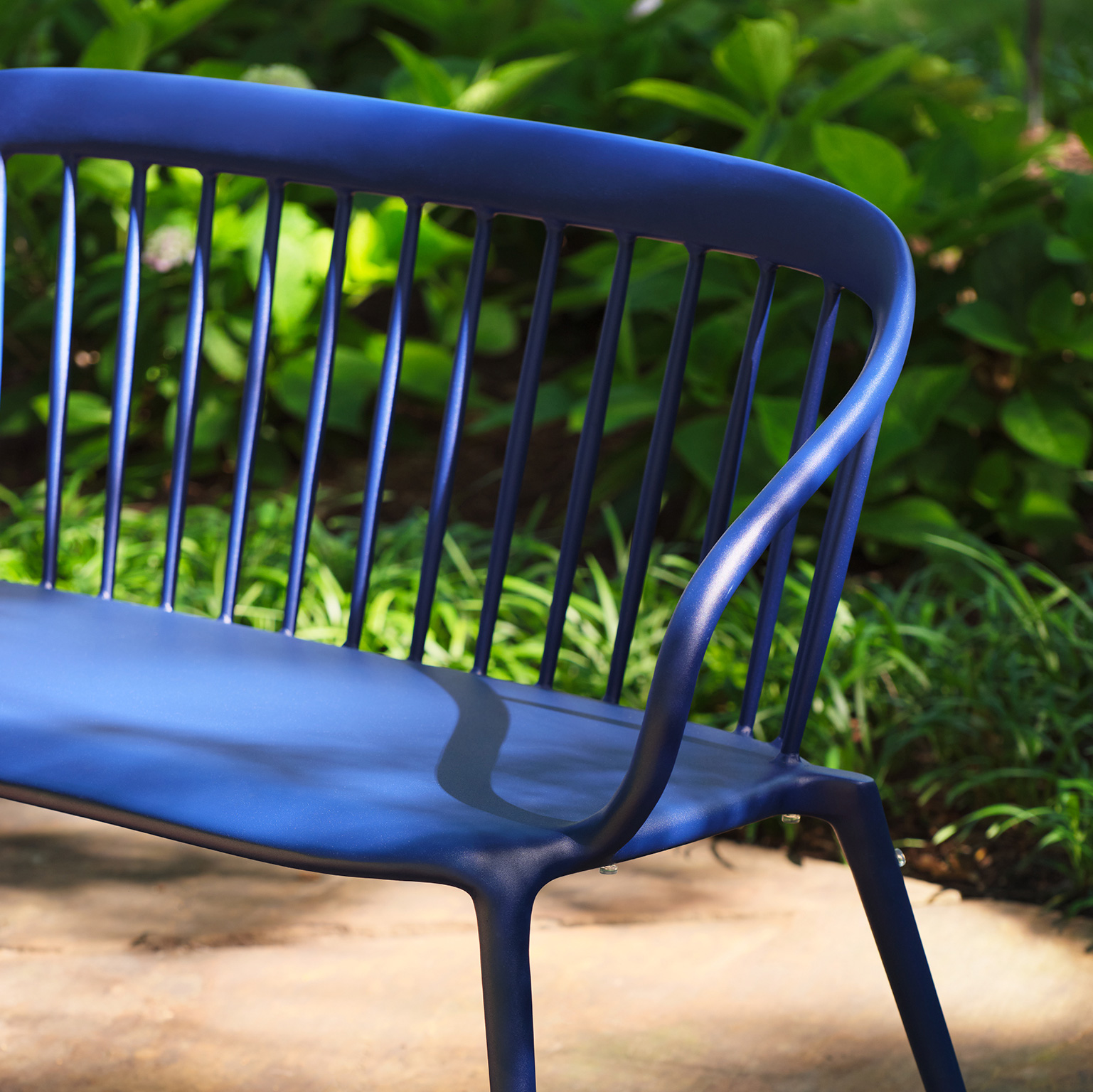 Windor bench by Woodard in blue